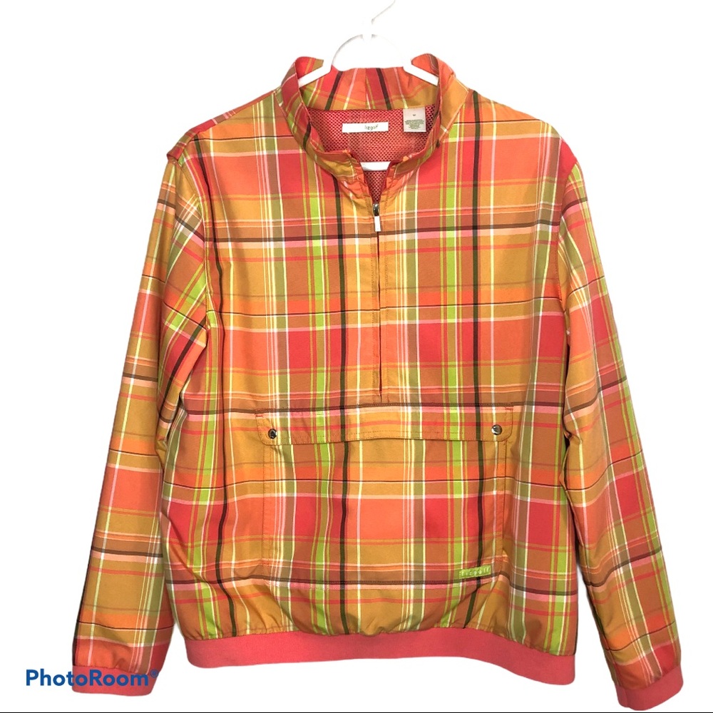 Liz Claiborne Golf Plaid 1/4 Zip Windbreaker Anorak Jacket Women's M